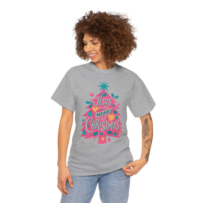Jesus is the Heart of Christmas Pink Tree Tee