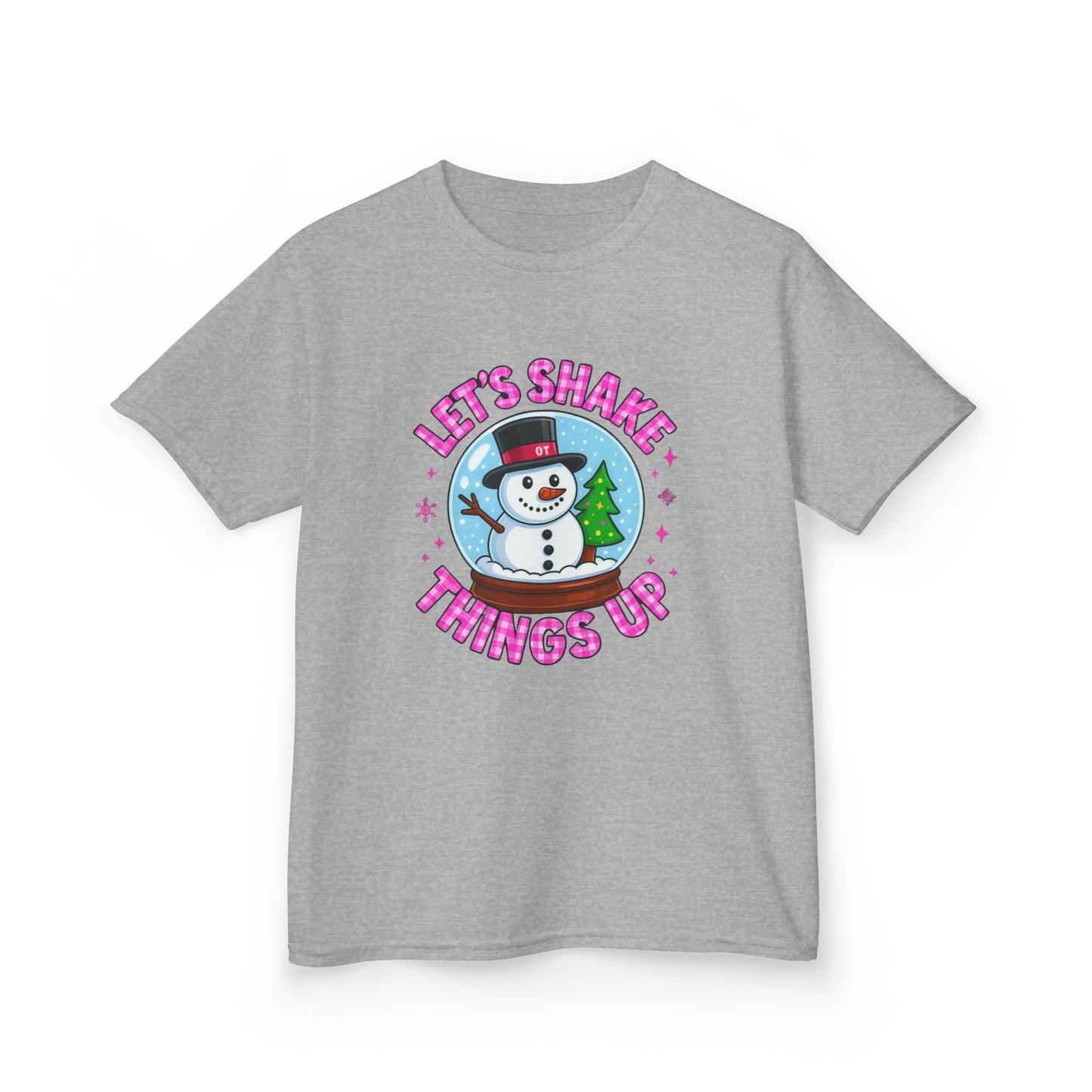 Shake Things Up! Snowman & Dino Christmas Kids Tee