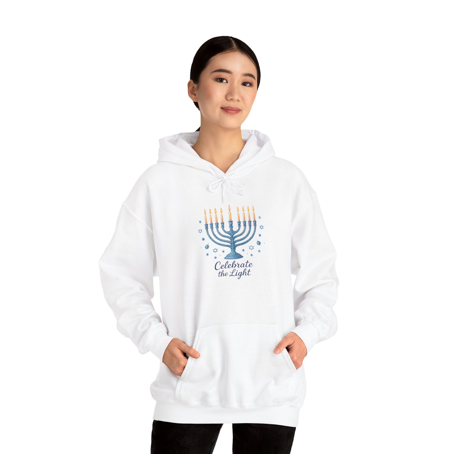Hanukkah Menorah Hoodie - "Celebrate the Light" Holiday Sweatshirt
