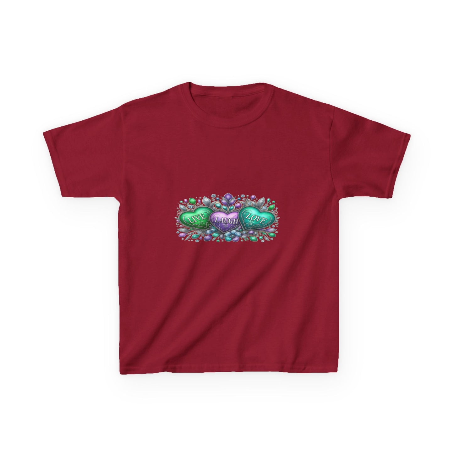 Live Laugh Love Dinosaur Heart Kids Christmas Tee