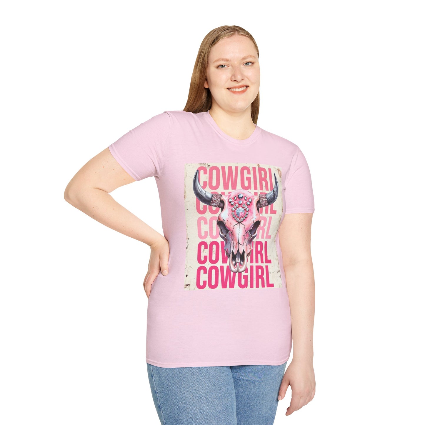 Cowgirl Skull Graphic Tee, Unisex Softstyle T-Shirt, Western Style Shirt, Gift for Cowgirls, Country Music Lover Shirt, Rodeo Outfit