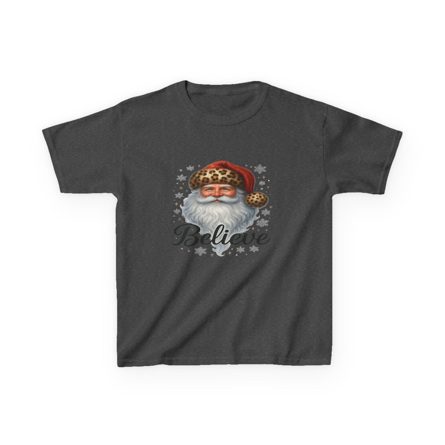 Leopard Print Santa 'Believe' Kids Christmas Tee