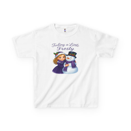Kids Heavy Cotton™ Tee, Feeling a Little Frosty T-Shirt, Winter Tee, Holiday Gift for Kids, Cute Snowman Shirt, Fun Winter Apparel