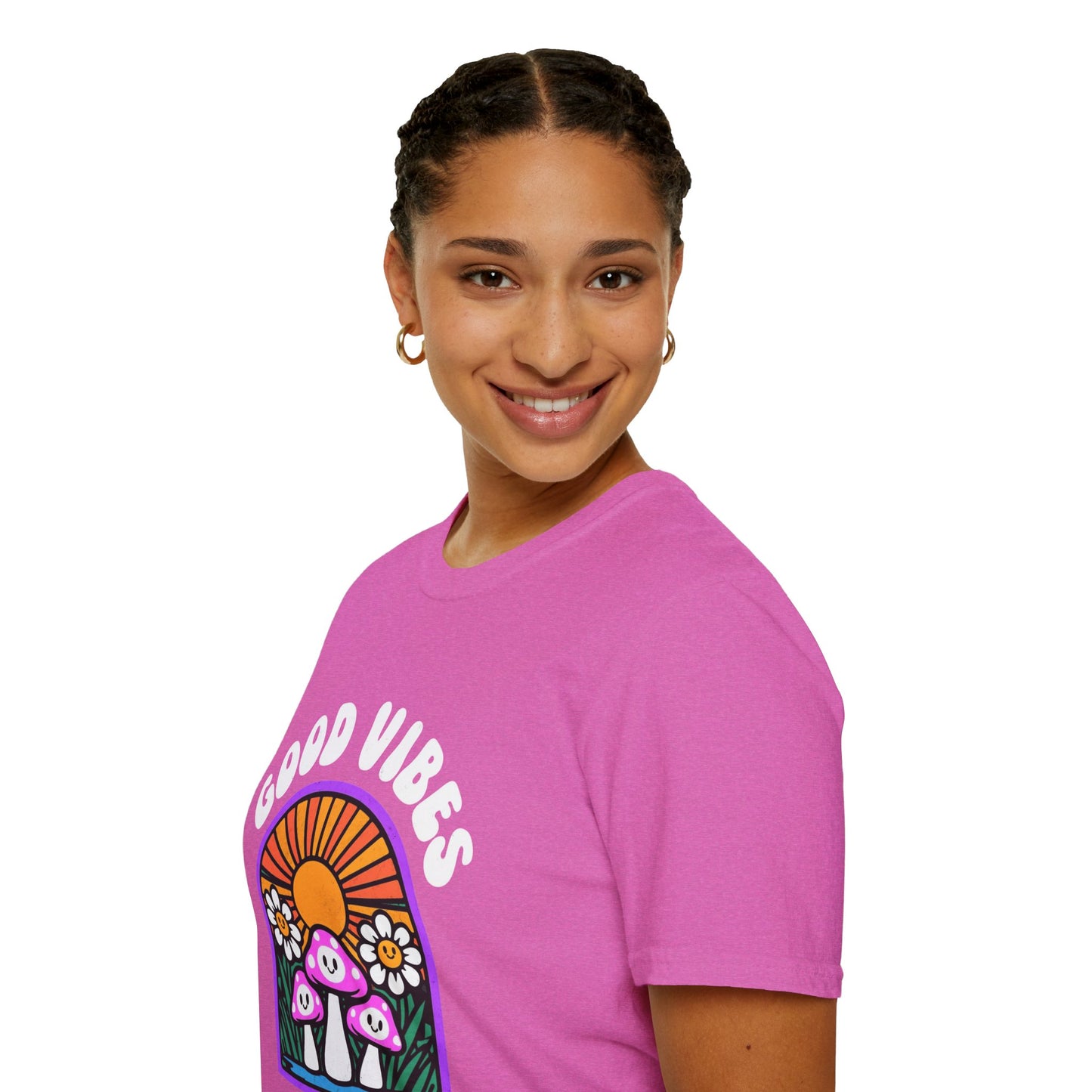 Good Vibes Unisex Softstyle T-Shirt | Retro Graphic Tee | Summer Vibe Shirt | Festival Fashion | Relaxed Fit Casual Top