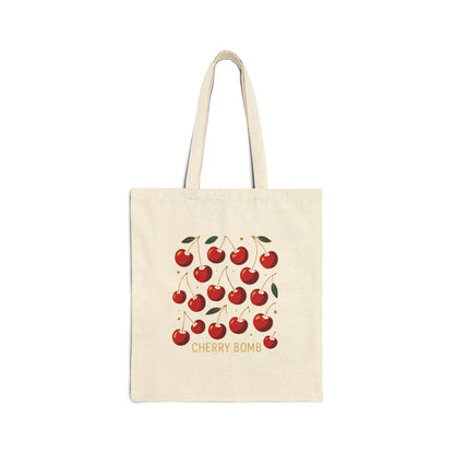 Cherry Bomb Cotton Tote Bag — Retro Cherry Graphic Reusable Shopper