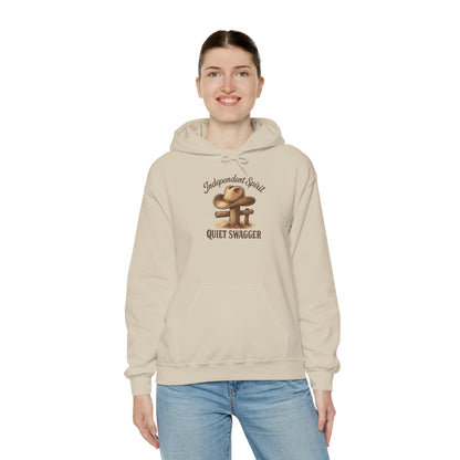 Quiet Swagger Hoodie – "Independent Spirit" Cowboy Hat Graphic Pullover