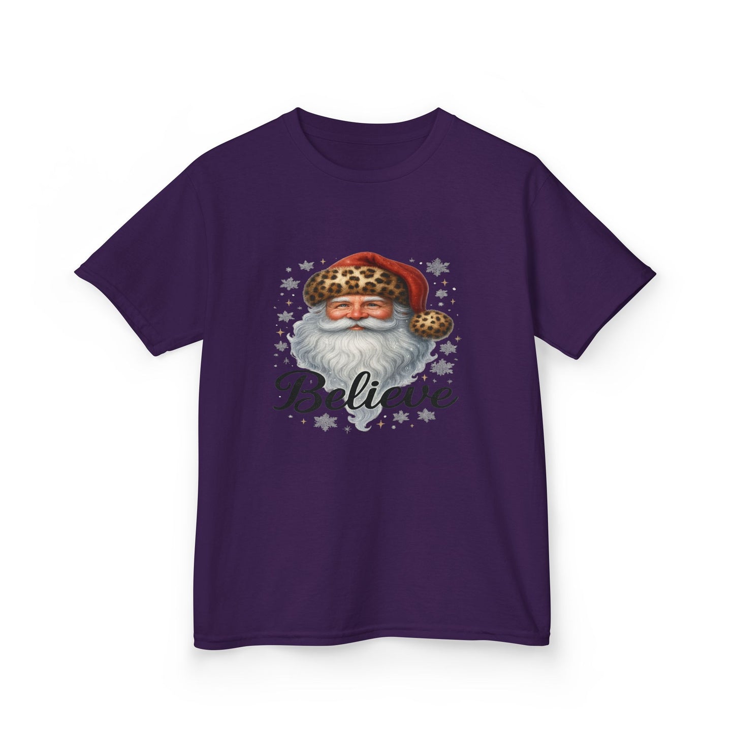 Leopard Print Santa 'Believe' Kids Christmas Tee