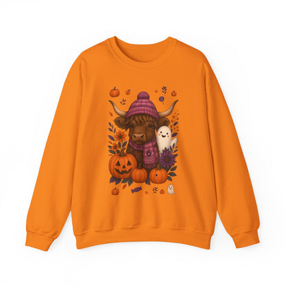 Highland Cow & Ghost Halloween Crewneck Sweatshirt