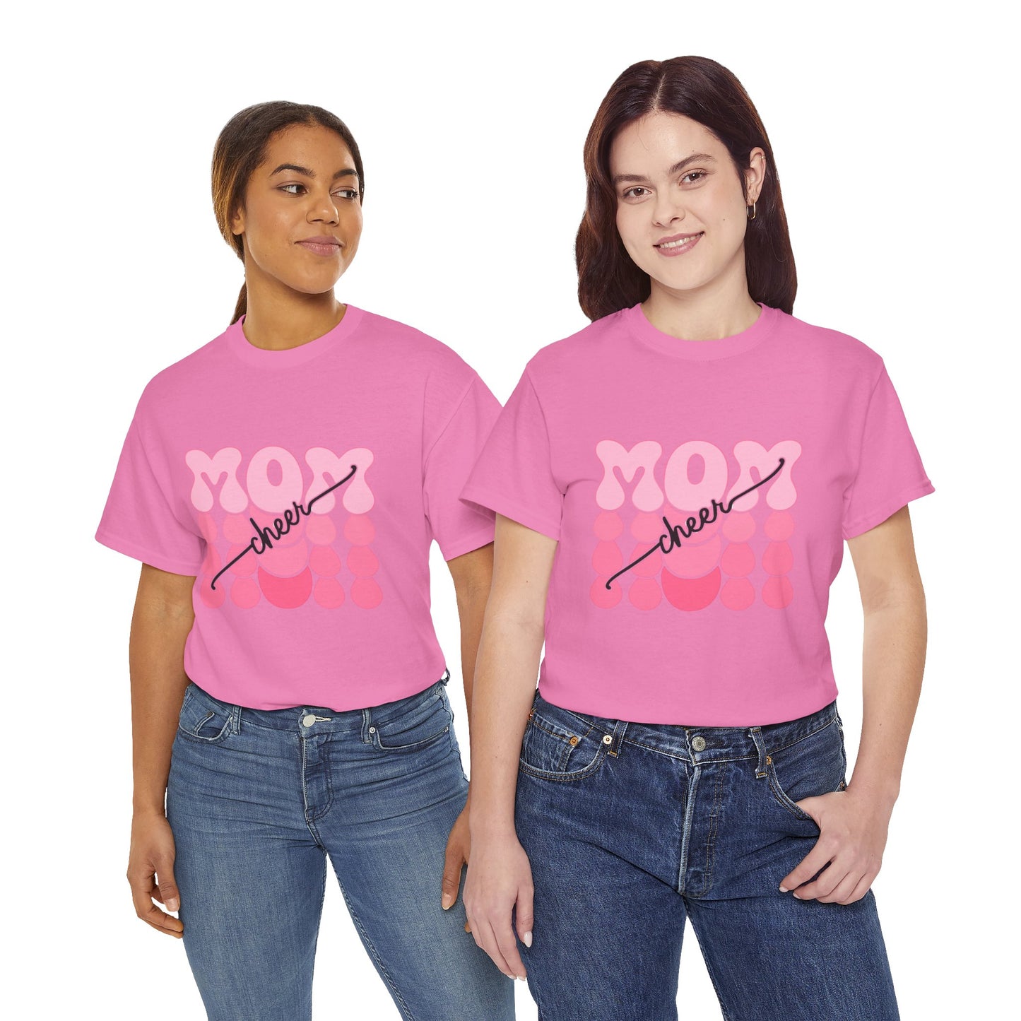 MOM Cheer – Pink Bubble Letter Spirit Tee