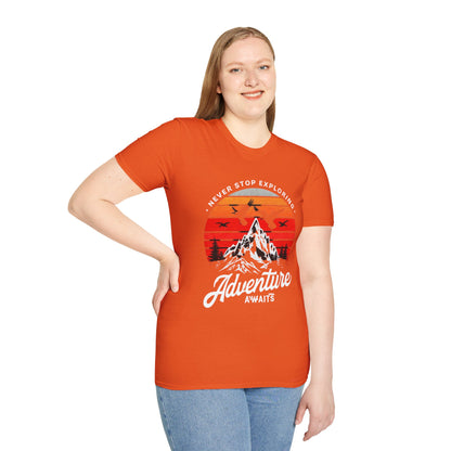 Adventure Awaits T-Shirt | Unisex Softstyle Tee | Perfect for Travel Lovers, Outdoor Adventures, Camping, Nature Gifts, Explore