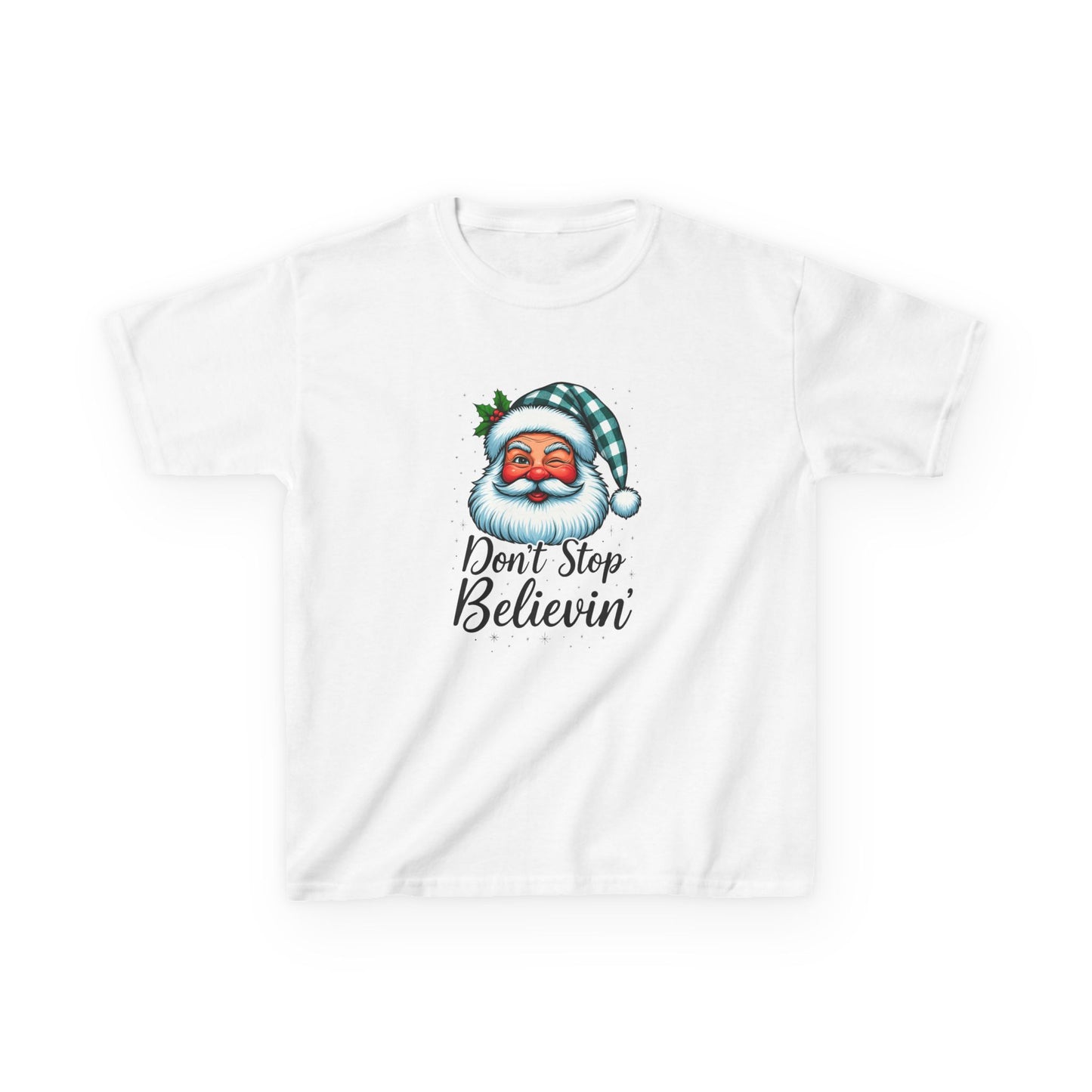 Santa Dino Don't Stop Believin' Kids Christmas Tee