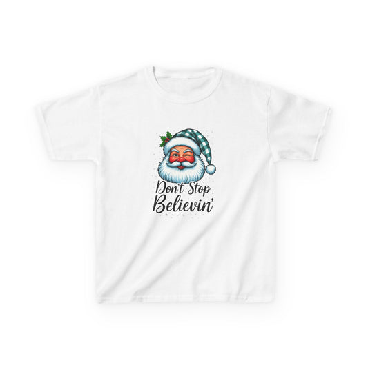 Santa Dino Don't Stop Believin' Kids Christmas Tee