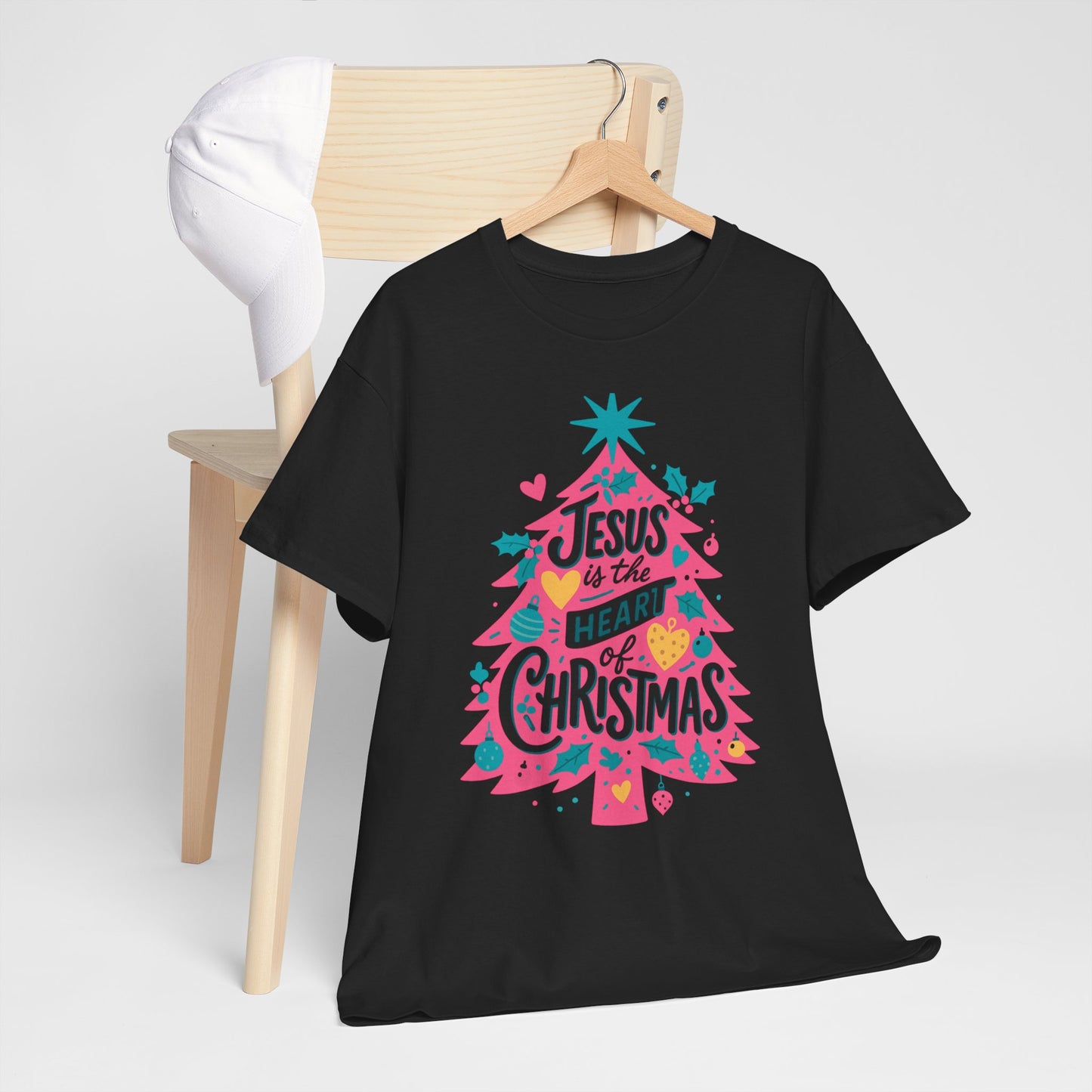 Jesus is the Heart of Christmas Pink Tree Tee