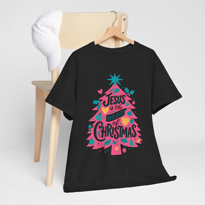 Jesus is the Heart of Christmas Pink Tree Tee