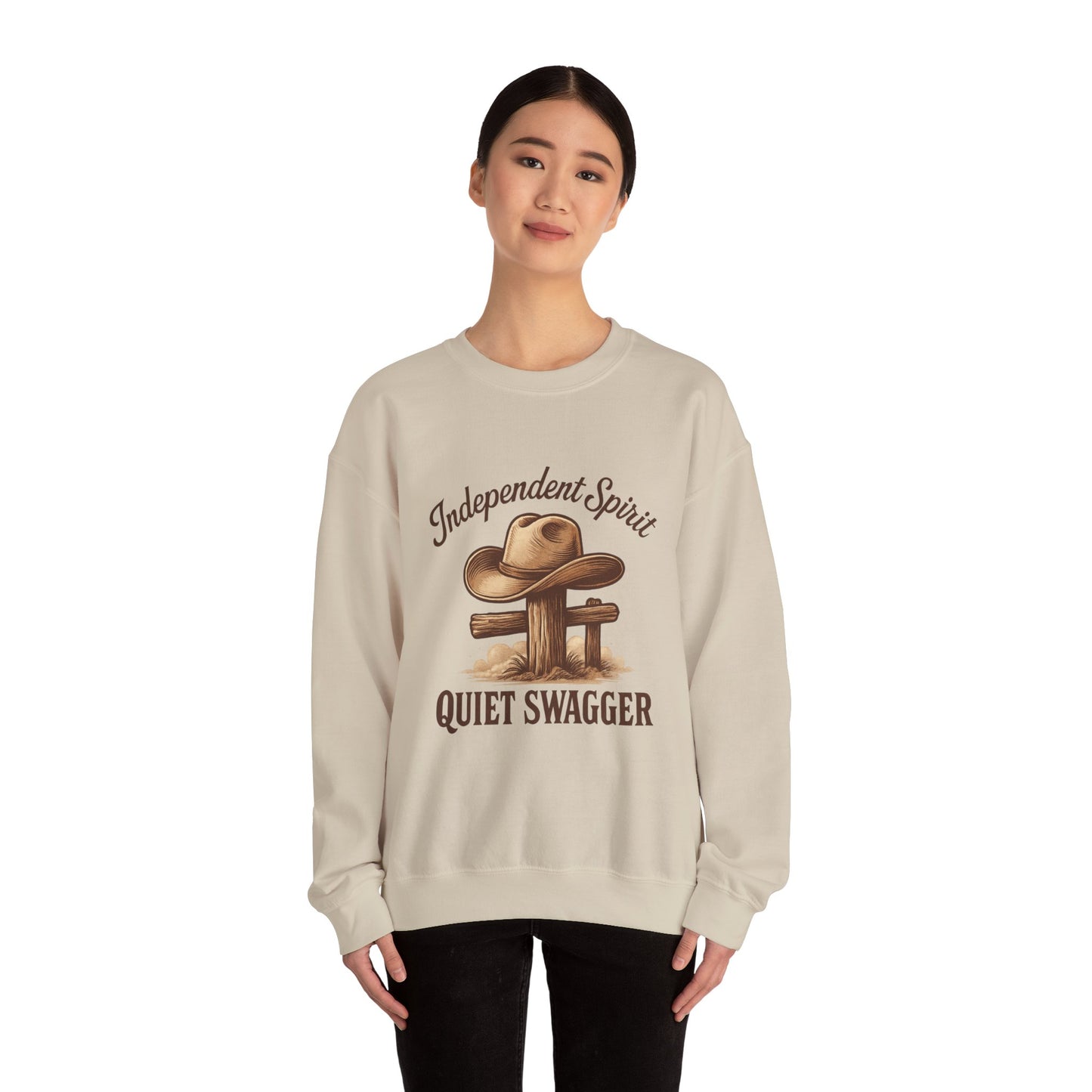 Crewneck Sweatshirt — "Independent Spirit, Quiet Swagger" Western Hat Graphic