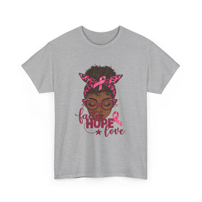 Hope Love Faith Black Woman Pink Ribbon Tee