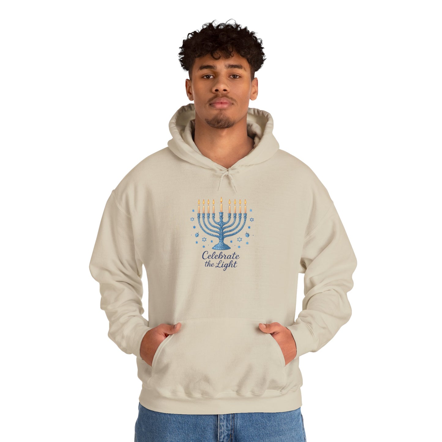Hanukkah Menorah Hoodie - "Celebrate the Light" Holiday Sweatshirt