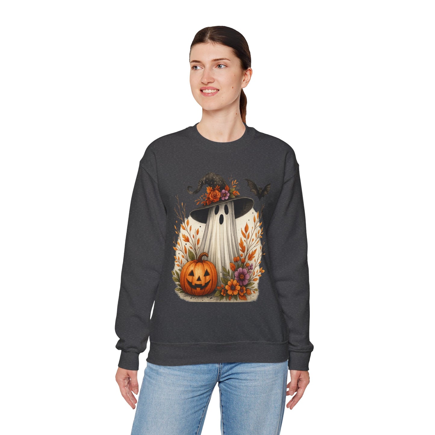 Halloween Ghost Crewneck Sweatshirt, Cozy Fall Apparel, Cute Ghost Design, Pumpkin Sweatshirt, Unisex Halloween Gift