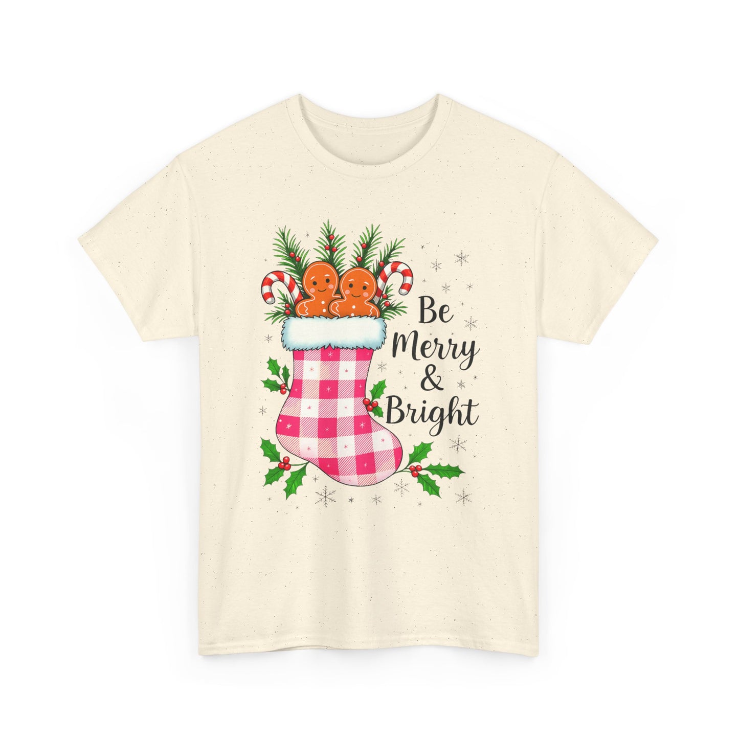 Pink Gingham Stocking Christmas Tee - Be Merry & Bright