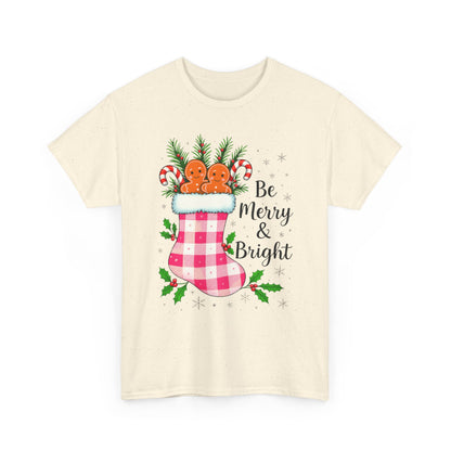 Pink Gingham Stocking Christmas Tee - Be Merry & Bright