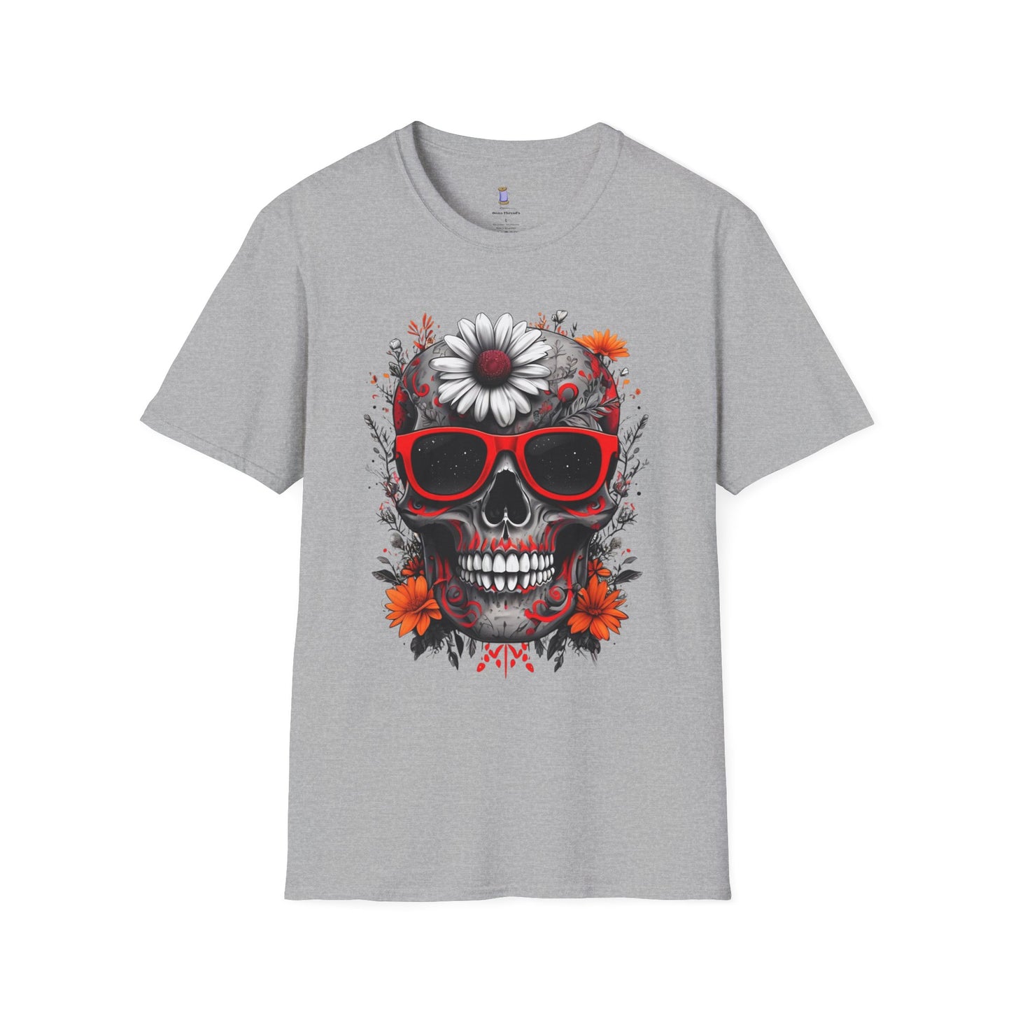 Skull & Flower Graphic T-Shirt, Unisex Casual Tee, Edgy Fashion Wear, Festival Outfit, Gift for Halloween & Day of the Dead