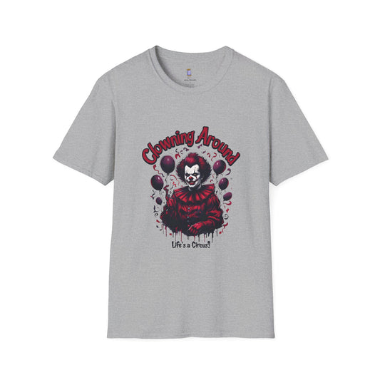 Creepy Clown Graphic Tee, Unisex Softstyle T-Shirt, Halloween Costume, Spooky Shirt, Eerie Apparel, Perfect for Horror Lovers