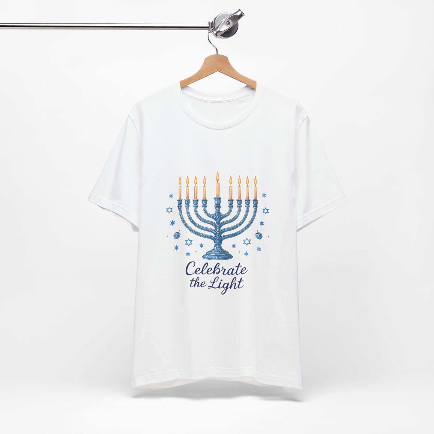 Hanukkah Menorah Tee — "Celebrate the Light" Holiday T‑Shirt