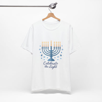 Hanukkah Menorah Tee — "Celebrate the Light" Holiday T‑Shirt
