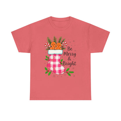 Pink Gingham Stocking Christmas Tee - Be Merry & Bright