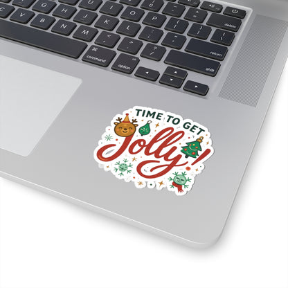 Time to Get Jolly! Christmas Kiss-Cut Sticker — Holiday Reindeer & Tree Decal