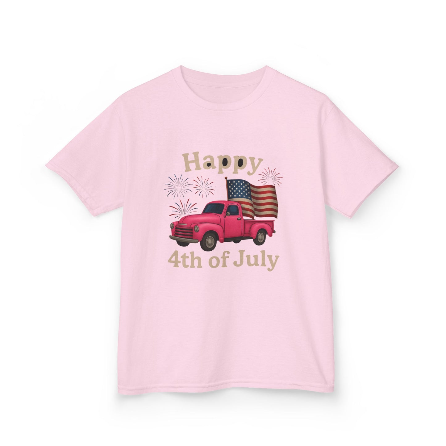 Retro 4th of July Pink Truck Tee - Kids' Patriotic Shirt