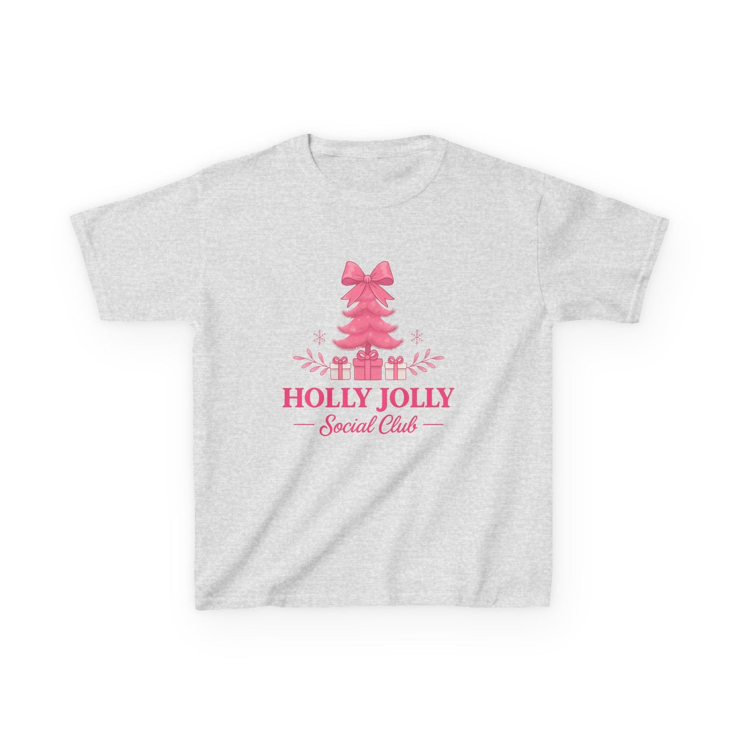 Holly Jolly Dino Christmas Tee - Pink Holiday Kids Shirt