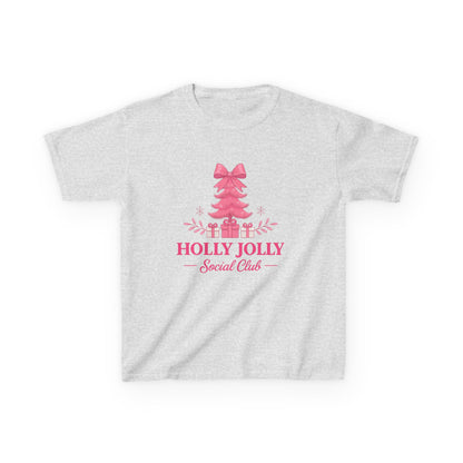Holly Jolly Dino Christmas Tee - Pink Holiday Kids Shirt