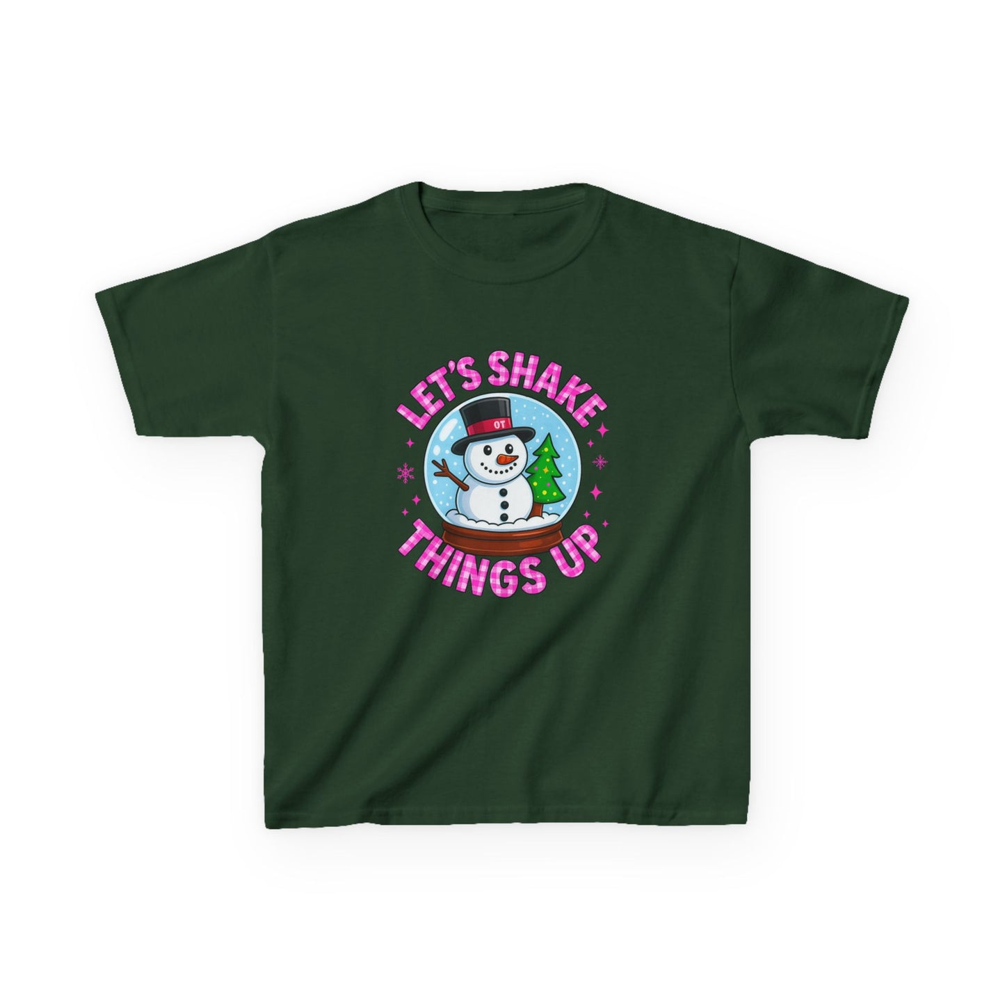 Shake Things Up! Snowman & Dino Christmas Kids Tee