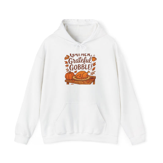 Thankful Grateful Gobble Thanksgiving Hoodie — Cozy Fall Turkey Sweatshirt