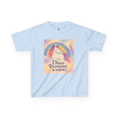 Chase Rainbows & Wishes Unicorn Kids Tee, Magical T-Shirt, Birthday Gift for Kids, Unicorn Lover Apparel, Playful Cotton Tee
