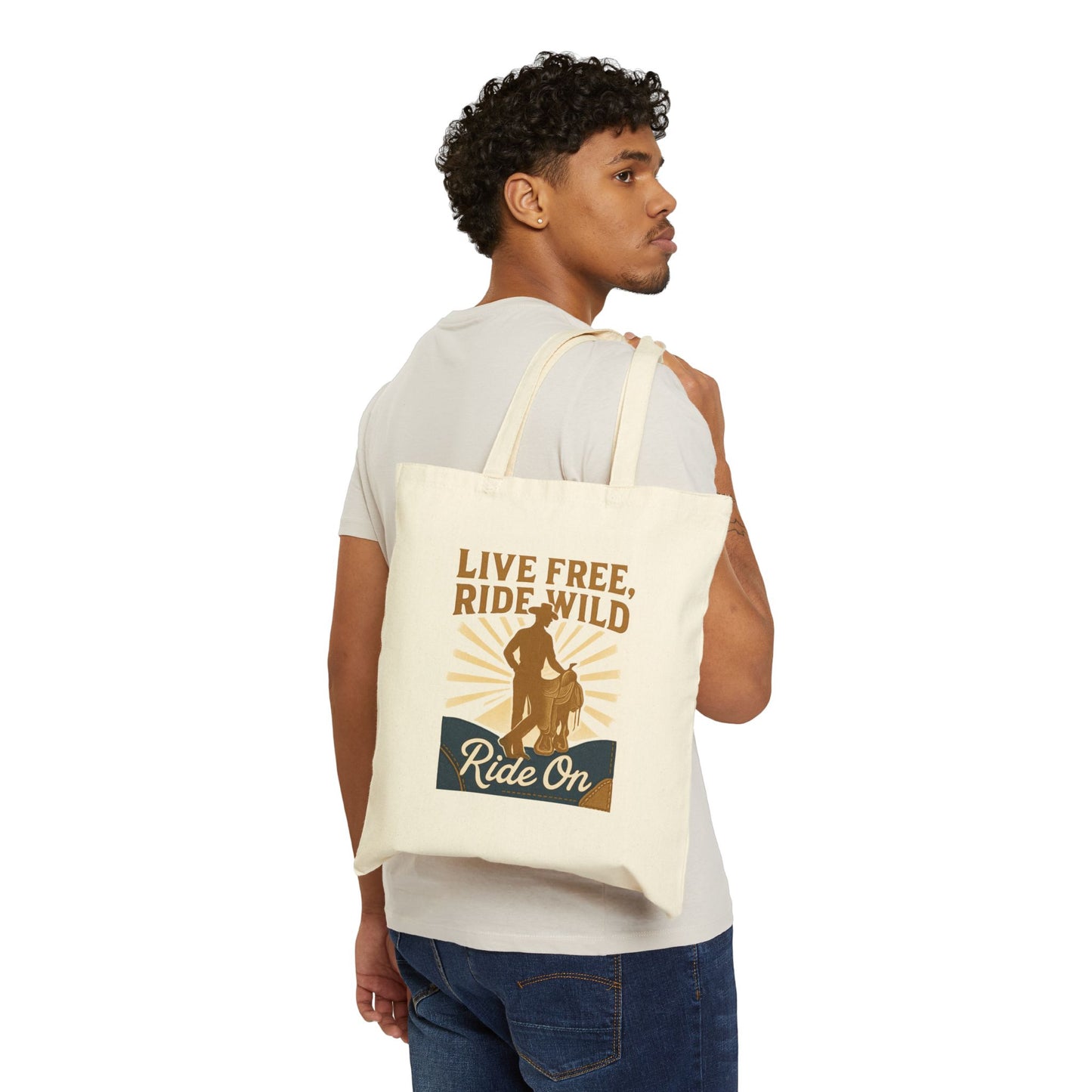 Tote Bag — "Live Free, Ride Wild" Motorcycle Rider Canvas Tote