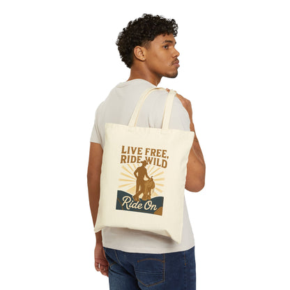 Tote Bag — "Live Free, Ride Wild" Motorcycle Rider Canvas Tote