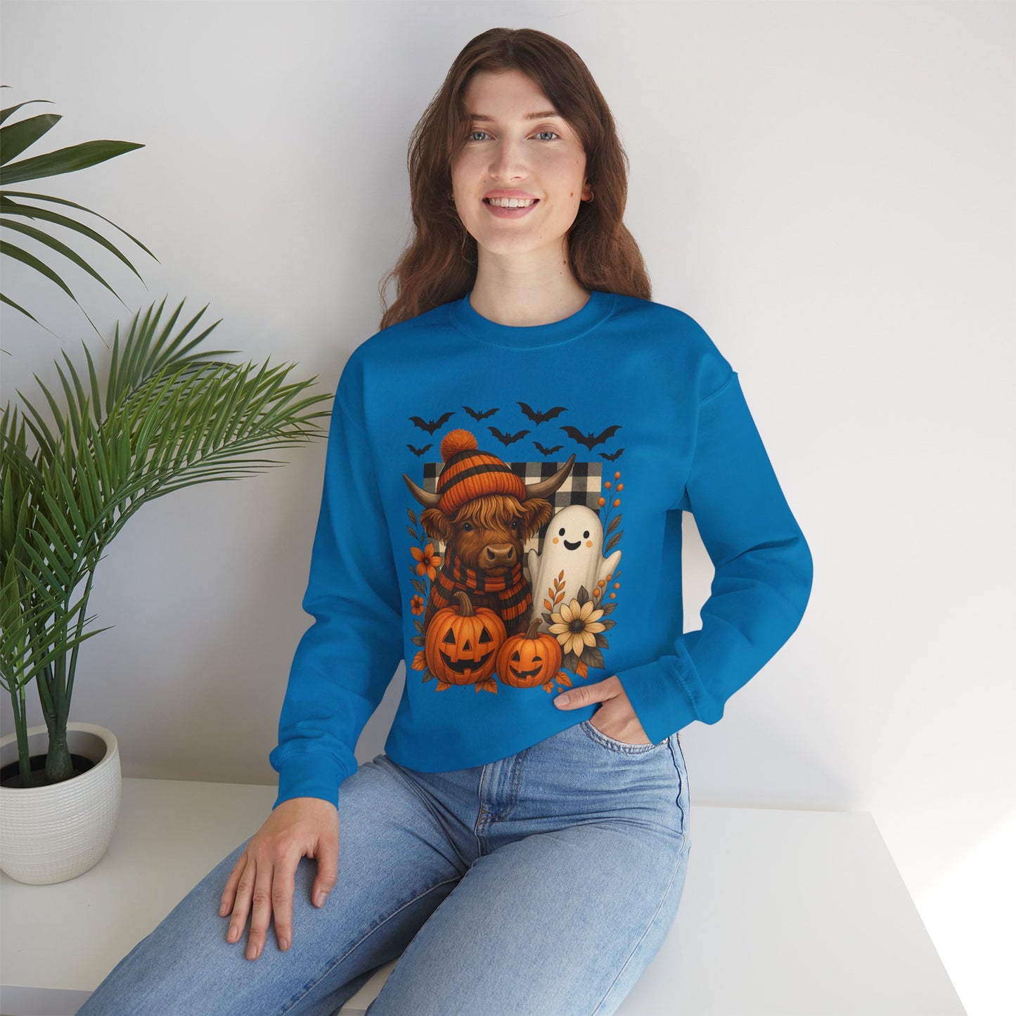 Happy Halloween Cow & Ghost Crewneck Sweatshirt