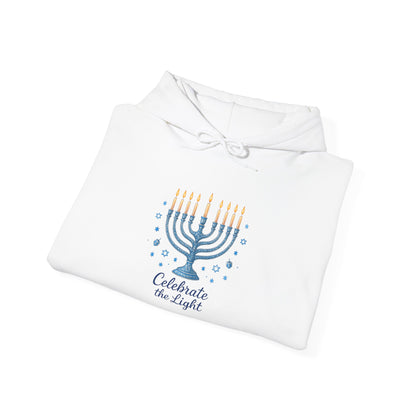 Hanukkah Menorah Hoodie - "Celebrate the Light" Holiday Sweatshirt