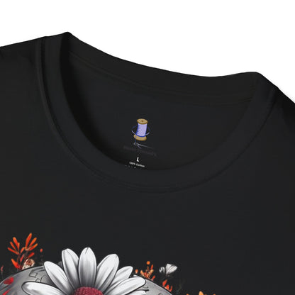 Skull & Flower Graphic T-Shirt, Unisex Casual Tee, Edgy Fashion Wear, Festival Outfit, Gift for Halloween & Day of the Dead