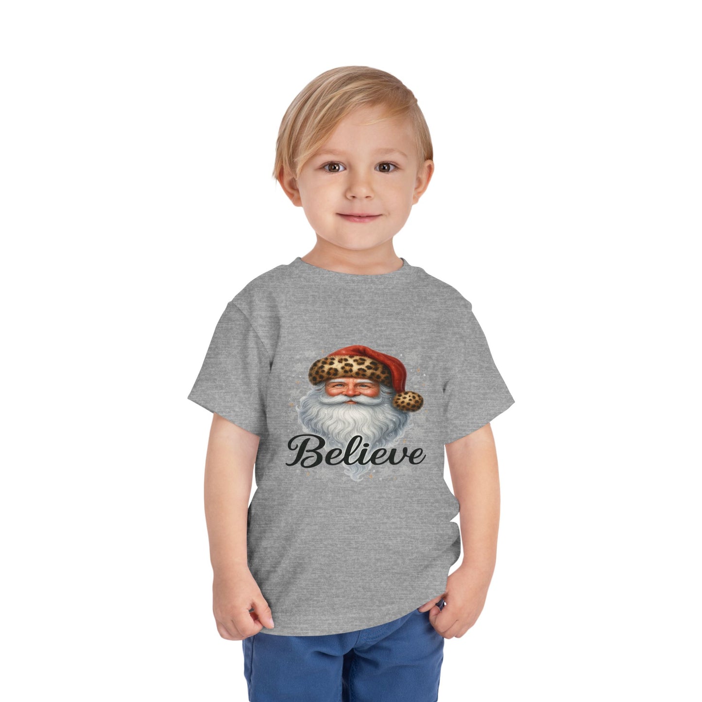 Believe Santa Leopard Print Toddler Christmas Tee