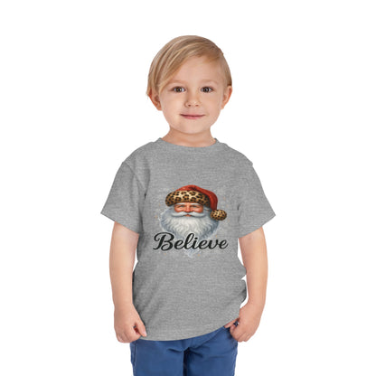Believe Santa Leopard Print Toddler Christmas Tee