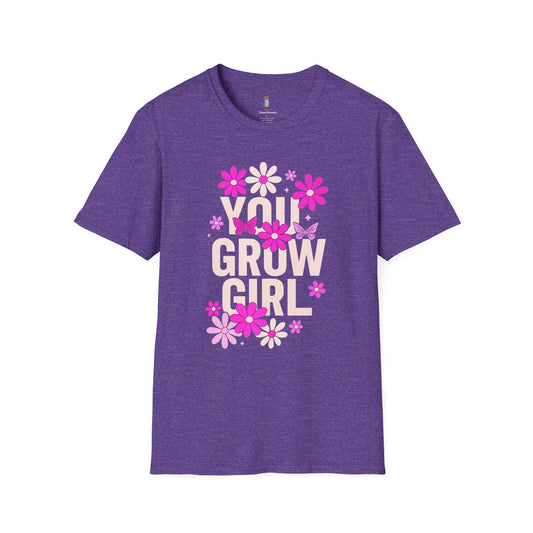 Floral Grow Girl T-Shirt, Cute Graphic Tee, Gift for Plant Lovers, Spring Fashion, Nature Lover Apparel