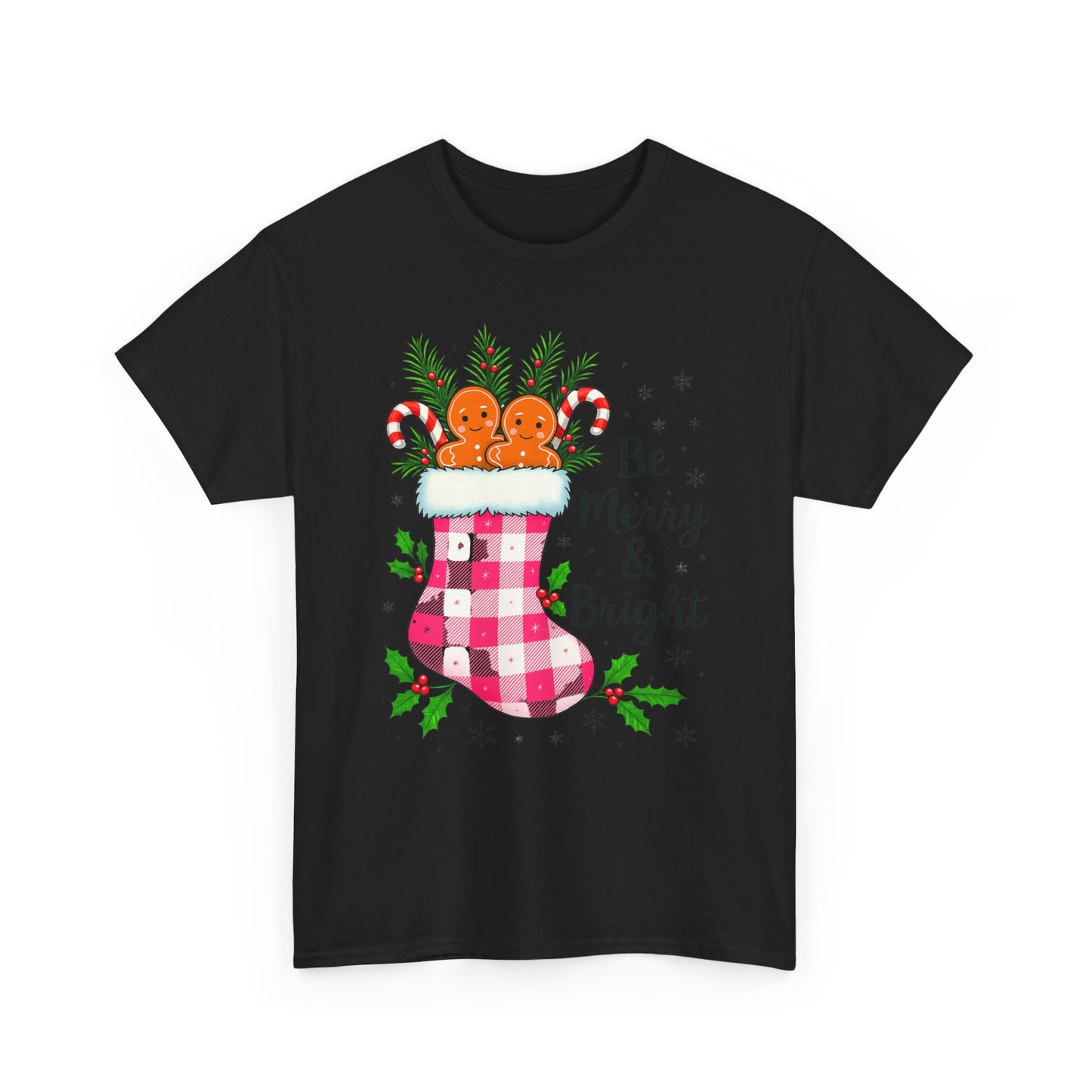 Pink Gingham Stocking Christmas Tee - Be Merry & Bright