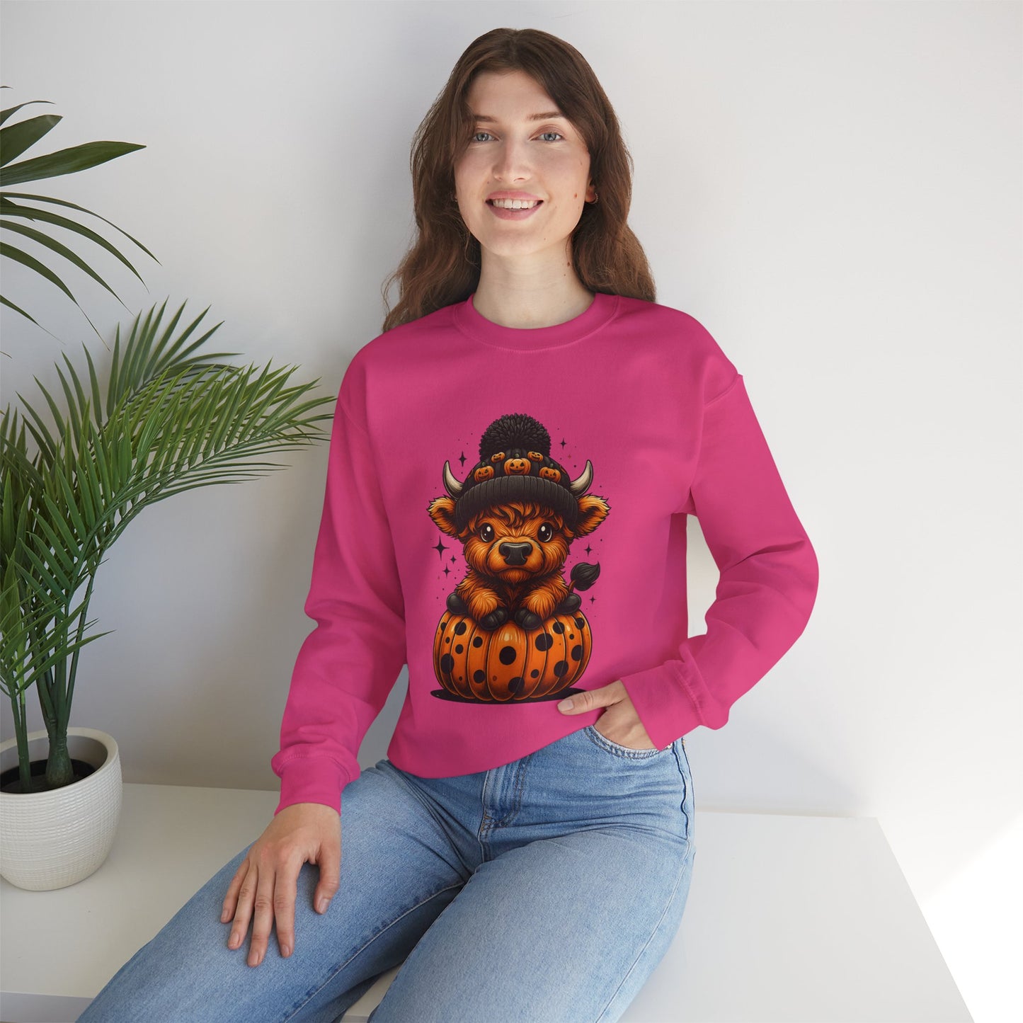 Halloween Cow Calf in Pumpkin Crewneck Sweatshirt