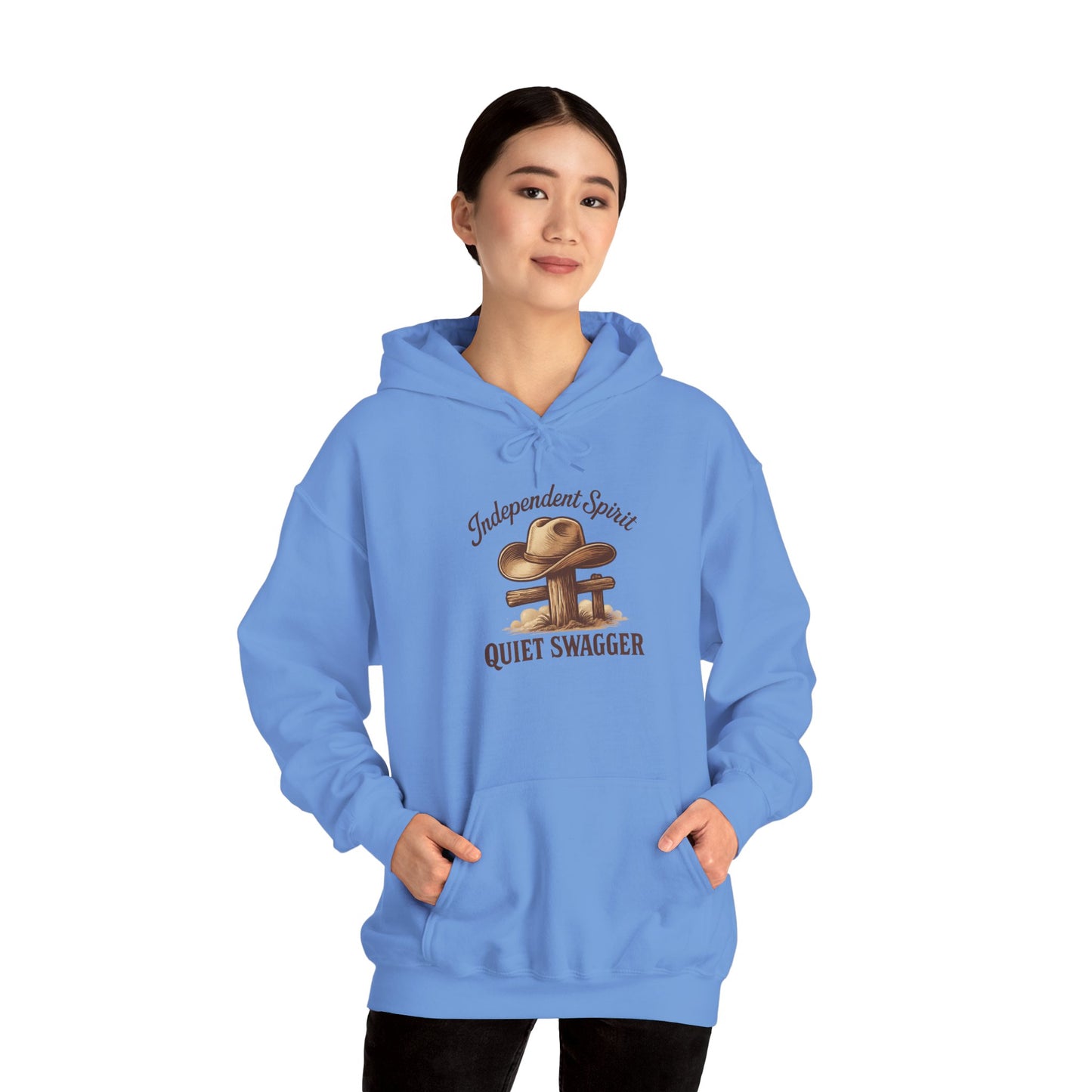 Quiet Swagger Hoodie – "Independent Spirit" Cowboy Hat Graphic Pullover