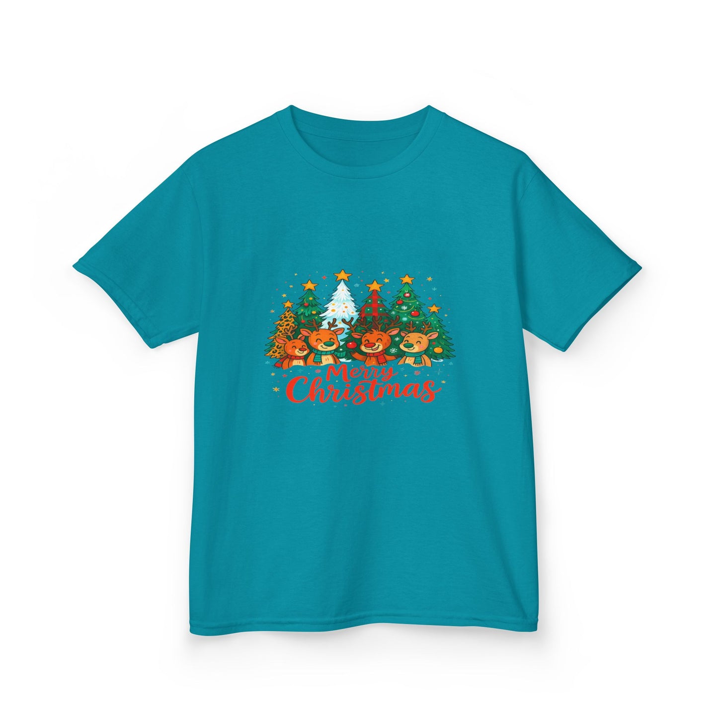 Merry Christmas Reindeer & Dino Trees Kids Tee