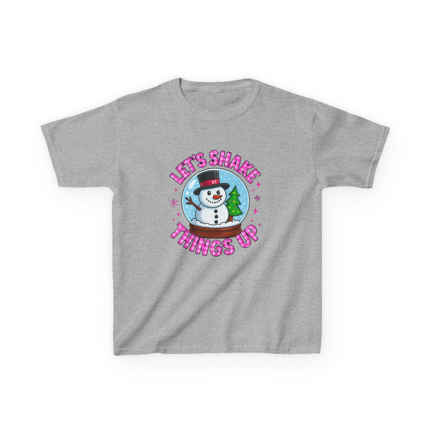 Shake Things Up! Snowman & Dino Christmas Kids Tee