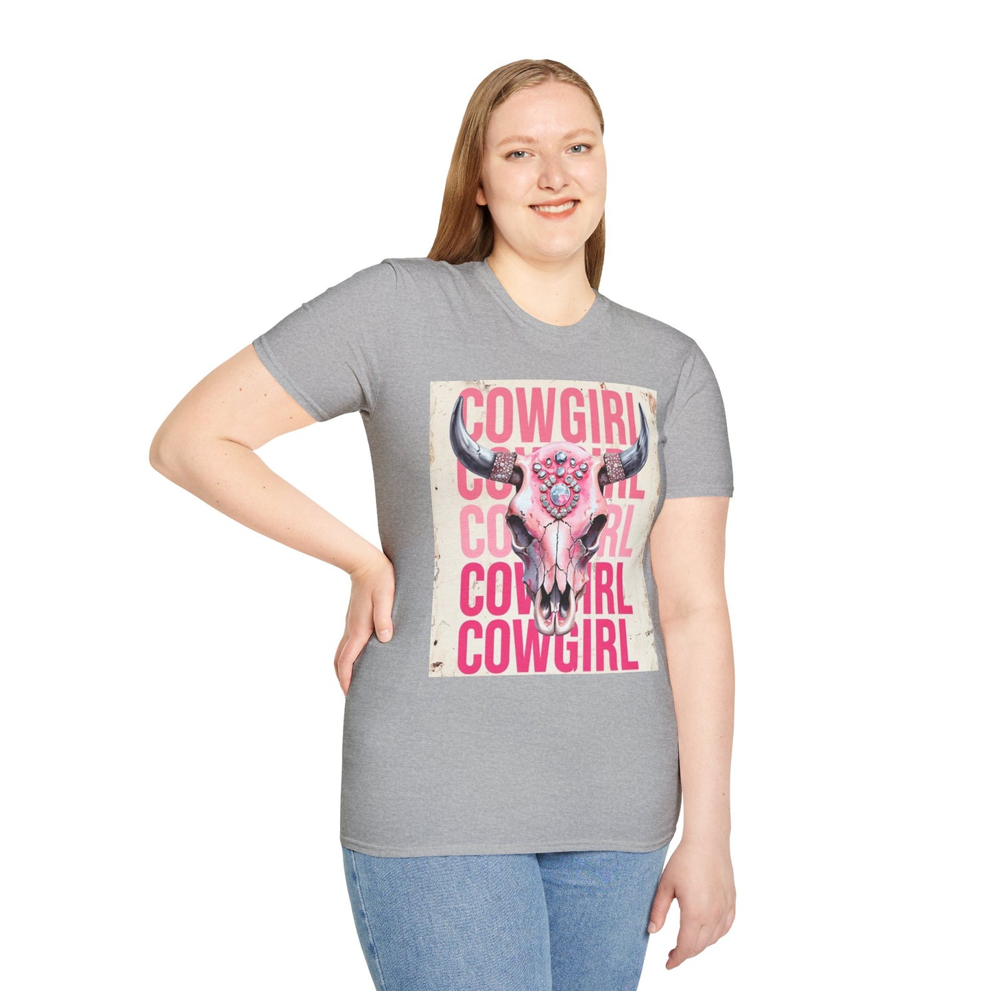 Cowgirl Skull Graphic Tee, Unisex Softstyle T-Shirt, Western Style Shirt, Gift for Cowgirls, Country Music Lover Shirt, Rodeo Outfit